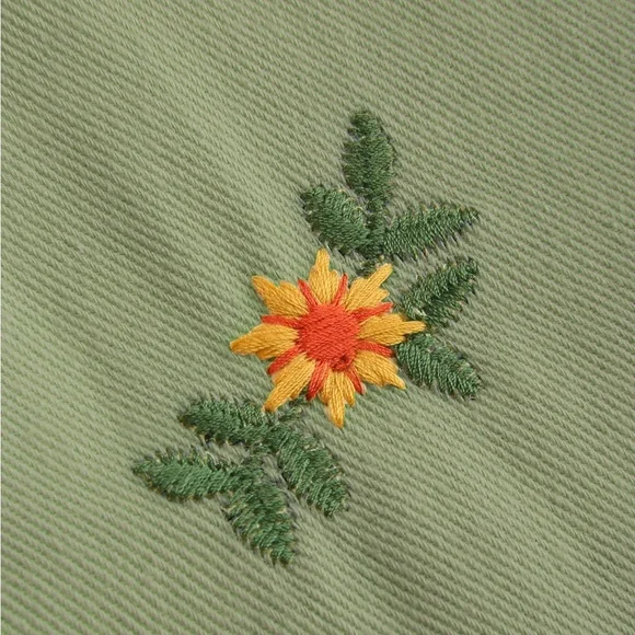 Cider Green Wide Leg Pants with Floral Embroidery - Picture 3 of 6